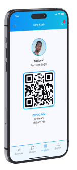 QR kodlu dijital giriş kartını gösteren bir mobil uygulama arayüzü.